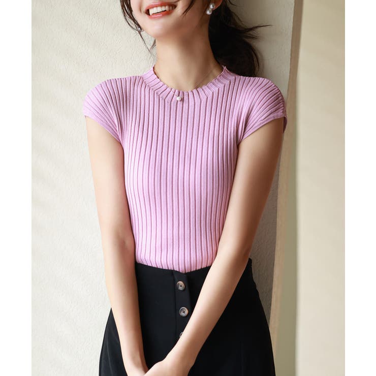 フレンチスリーブリブ切替サマーニットトップス | SAISON DE PAPILLON  | 詳細画像24 