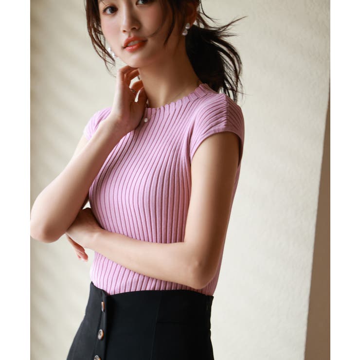 フレンチスリーブリブ切替サマーニットトップス | SAISON DE PAPILLON  | 詳細画像25 