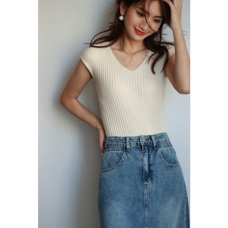 フレンチスリーブリブ切替サマーニットトップス | SAISON DE PAPILLON  | 詳細画像29 