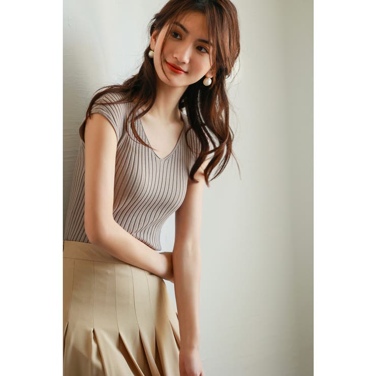 フレンチスリーブリブ切替サマーニットトップス | SAISON DE PAPILLON  | 詳細画像33 