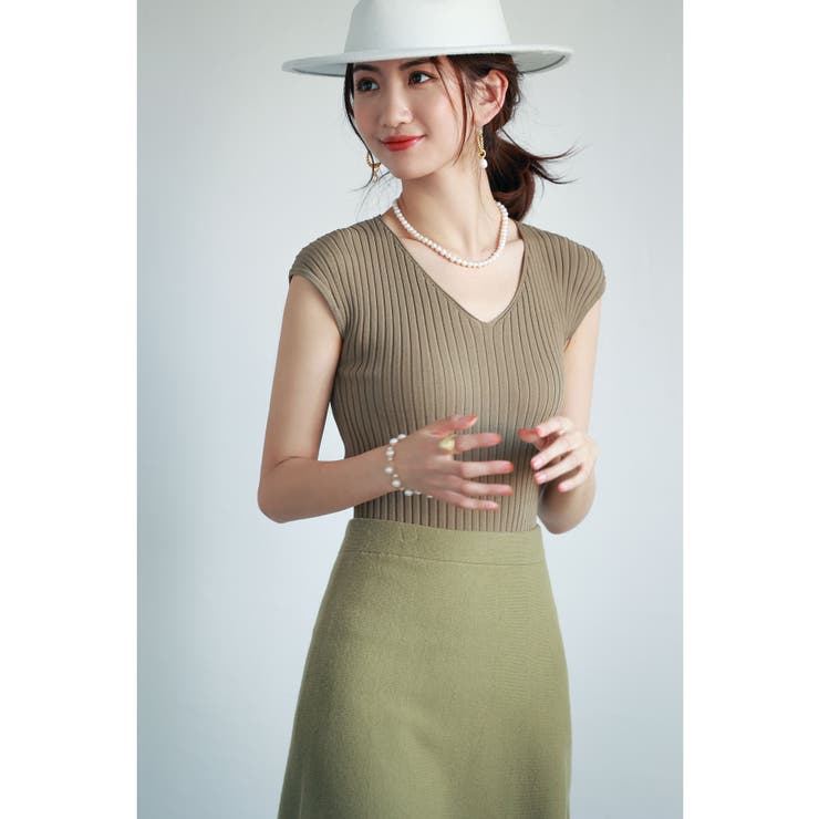 新品✨ビアズリー フレンチスリーブ 半袖 リネンニット 切替 SAISON DE PAPILLON｜フレンチスリーブリブ切替サマーニット