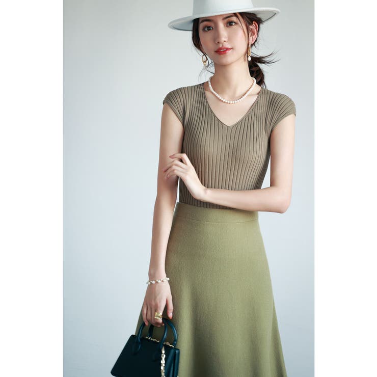 フレンチスリーブリブ切替サマーニットトップス | SAISON DE PAPILLON  | 詳細画像37 