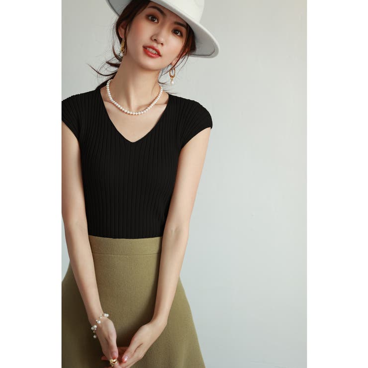 フレンチスリーブリブ切替サマーニットトップス | SAISON DE PAPILLON  | 詳細画像39 