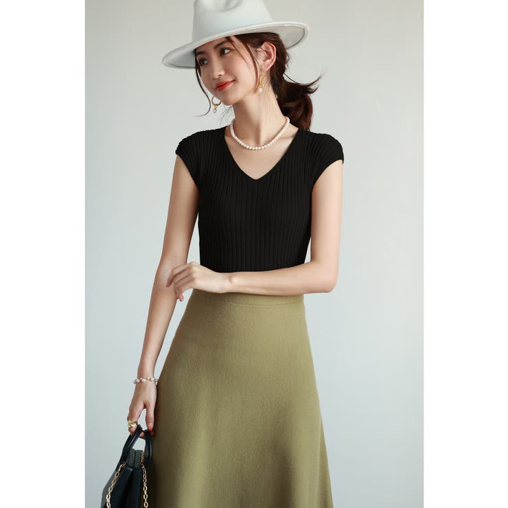 フレンチスリーブリブ切替サマーニットトップス | SAISON DE PAPILLON  | 詳細画像40 