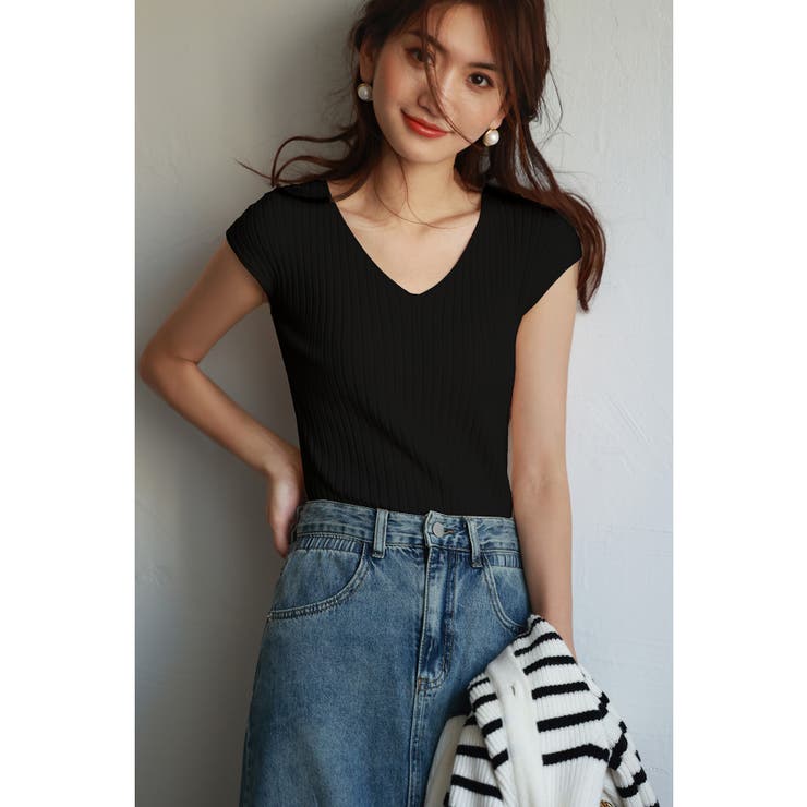 フレンチスリーブリブ切替サマーニットトップス | SAISON DE PAPILLON  | 詳細画像41 