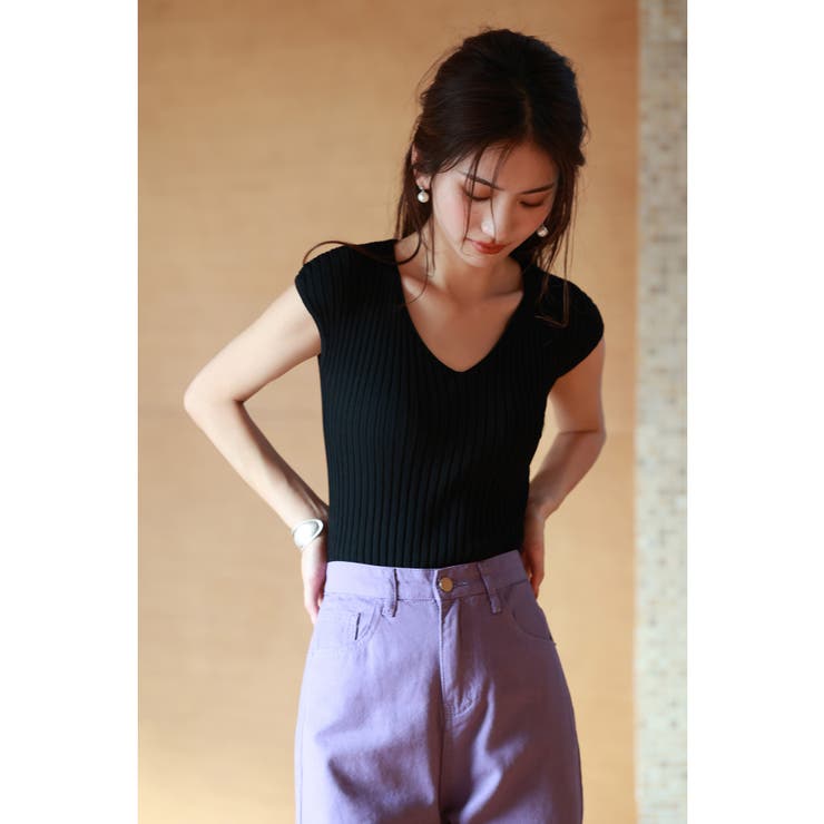 フレンチスリーブリブ切替サマーニットトップス | SAISON DE PAPILLON  | 詳細画像42 