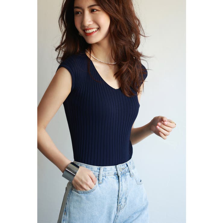 フレンチスリーブリブ切替サマーニットトップス | SAISON DE PAPILLON  | 詳細画像43 