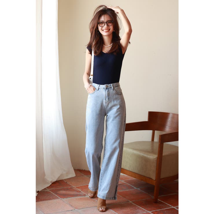 フレンチスリーブリブ切替サマーニットトップス | SAISON DE PAPILLON  | 詳細画像45 