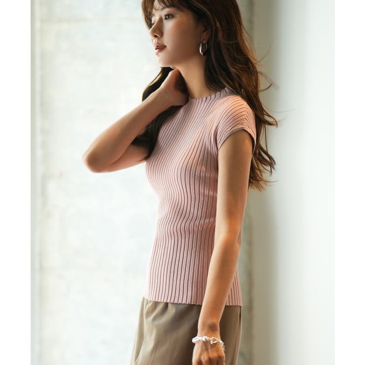 フレンチスリーブリブ切替サマーニットトップス | SAISON DE PAPILLON  | 詳細画像47 