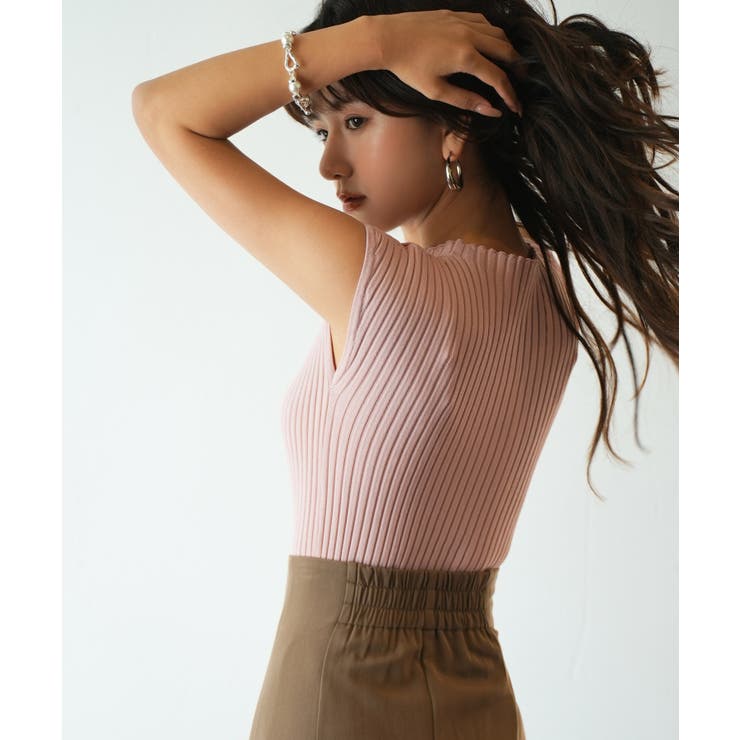 フレンチスリーブリブ切替サマーニットトップス | SAISON DE PAPILLON  | 詳細画像48 