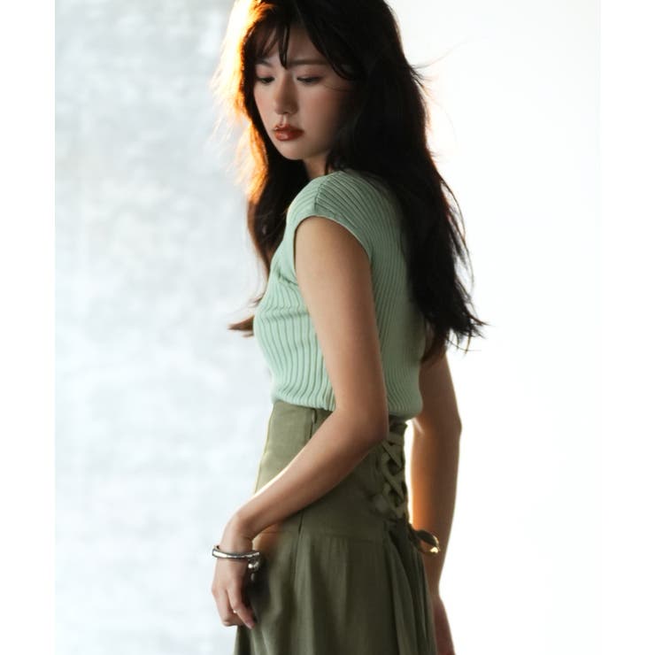 フレンチスリーブリブ切替サマーニットトップス | SAISON DE PAPILLON  | 詳細画像50 