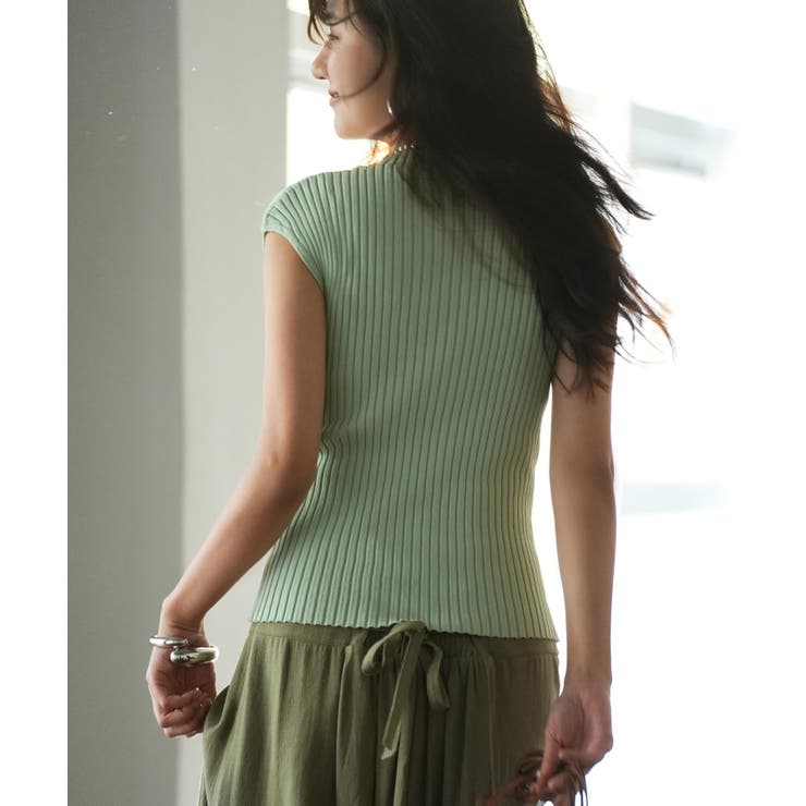 フレンチスリーブリブ切替サマーニットトップス | SAISON DE PAPILLON  | 詳細画像51 