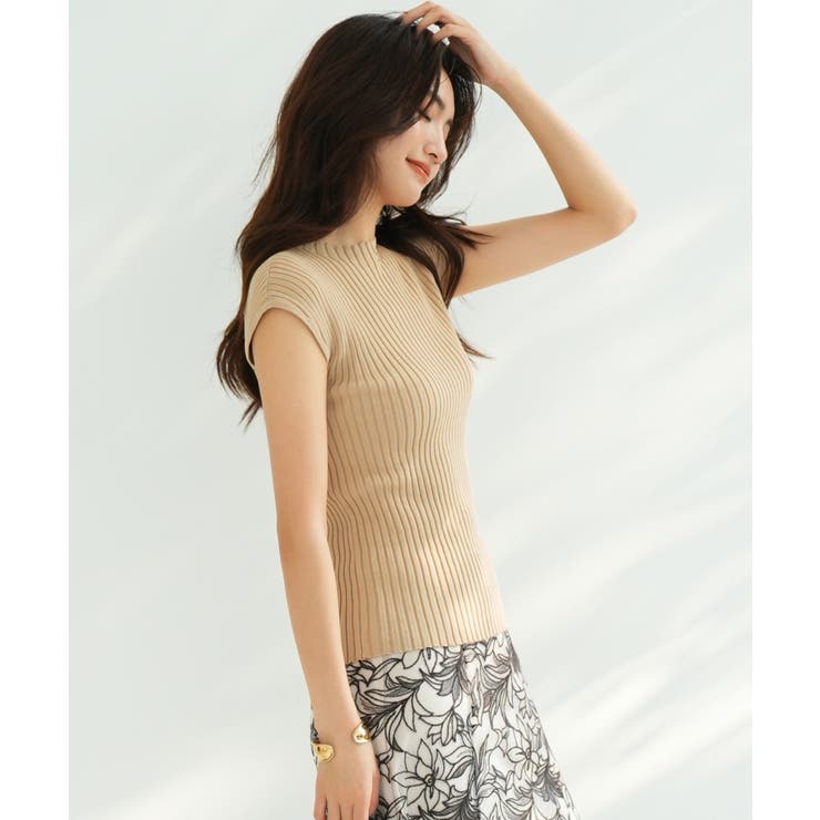 フレンチスリーブリブ切替サマーニットトップス | SAISON DE PAPILLON  | 詳細画像54 