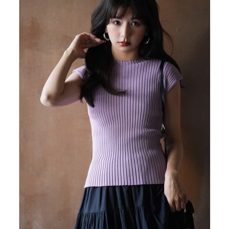 フレンチスリーブリブ切替サマーニットトップス | SAISON DE PAPILLON  | 詳細画像56 