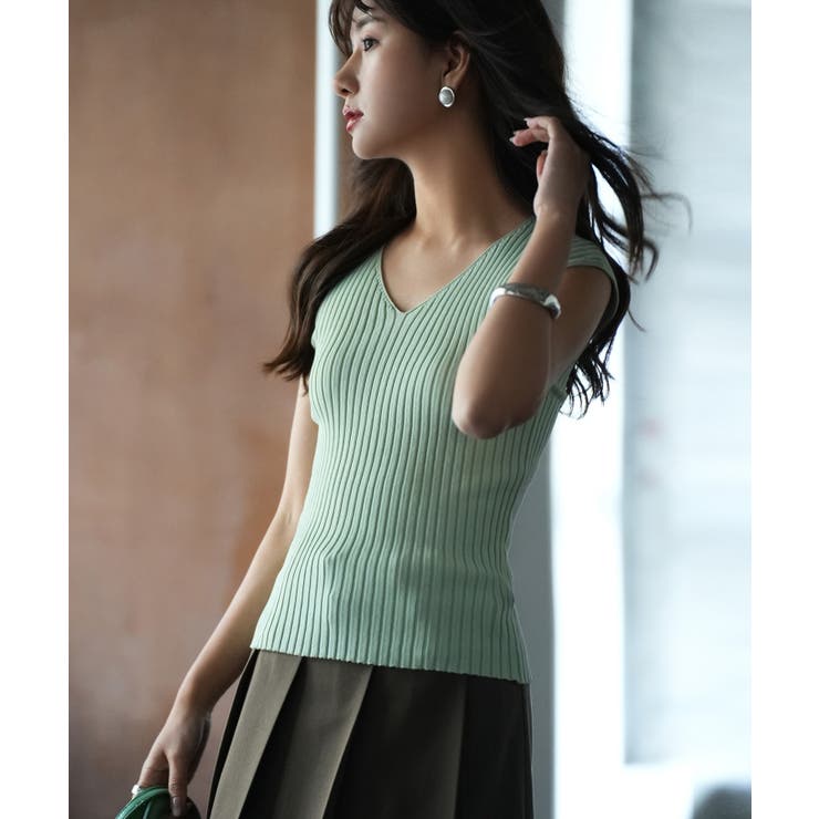フレンチスリーブリブ切替サマーニットトップス | SAISON DE PAPILLON  | 詳細画像59 