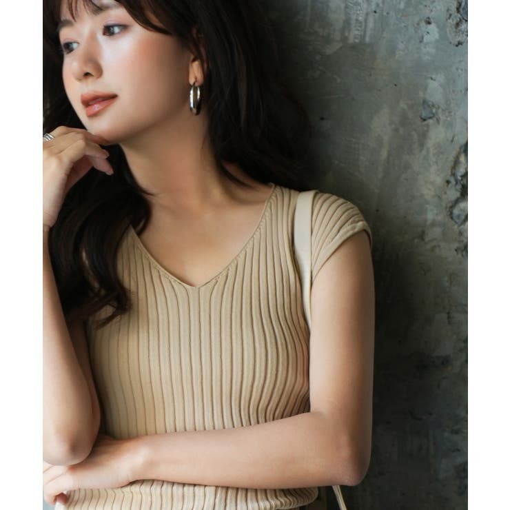 フレンチスリーブリブ切替サマーニットトップス | SAISON DE PAPILLON  | 詳細画像64 