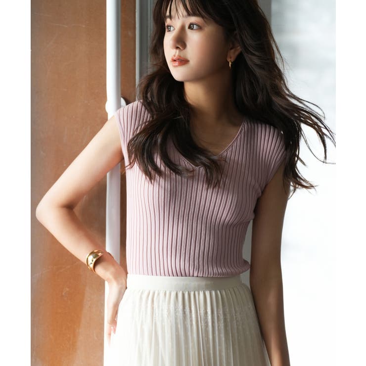 フレンチスリーブリブ切替サマーニットトップス | SAISON DE PAPILLON  | 詳細画像65 