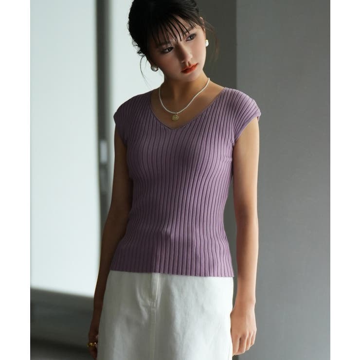 フレンチスリーブリブ切替サマーニットトップス | SAISON DE PAPILLON  | 詳細画像69 