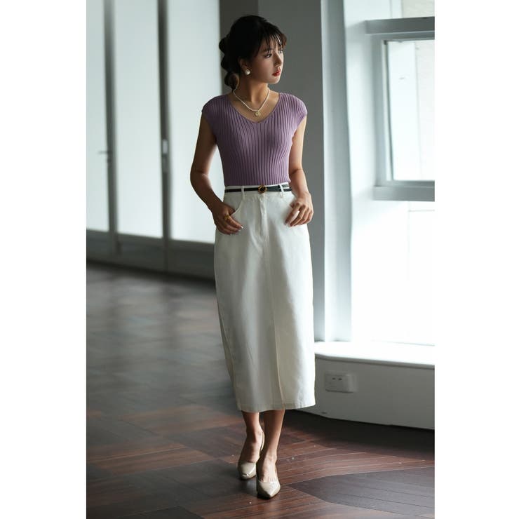 フレンチスリーブリブ切替サマーニットトップス | SAISON DE PAPILLON  | 詳細画像71 