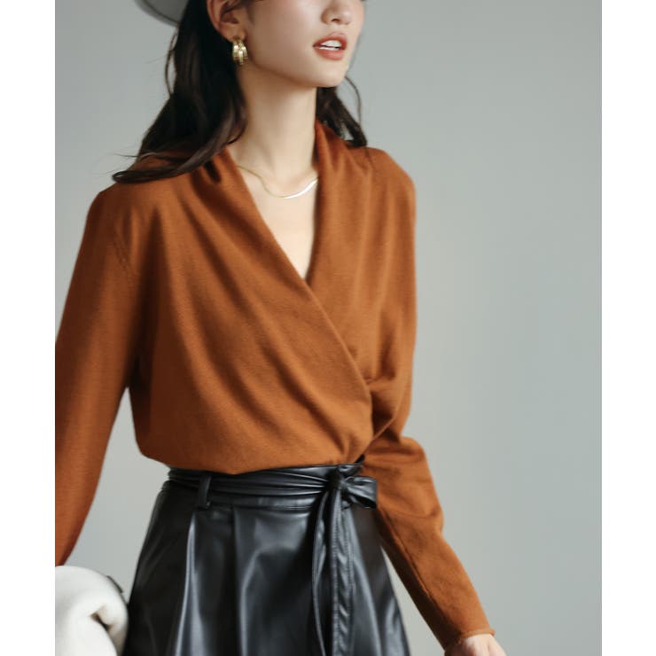 ブラウン | 授乳もオフィスも両立カシュクールネックニットトップス | SAISON DE PAPILLON 