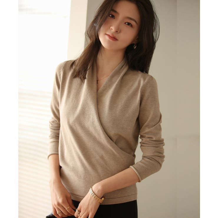 授乳もオフィスも両立カシュクールネックニットトップス | SAISON DE PAPILLON  | 詳細画像4 