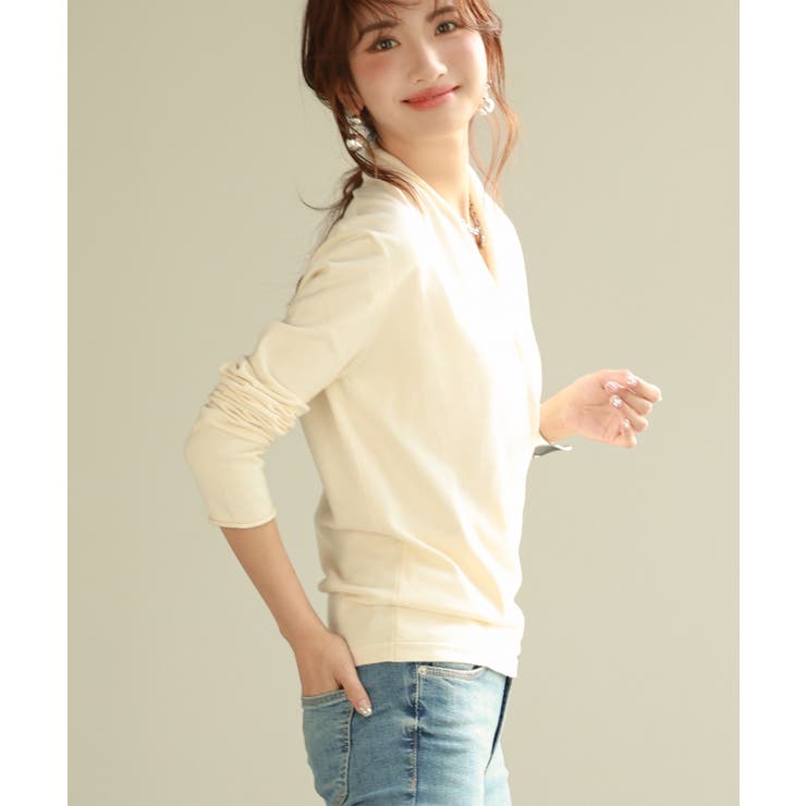 授乳もオフィスも両立カシュクールネックニットトップス[品番