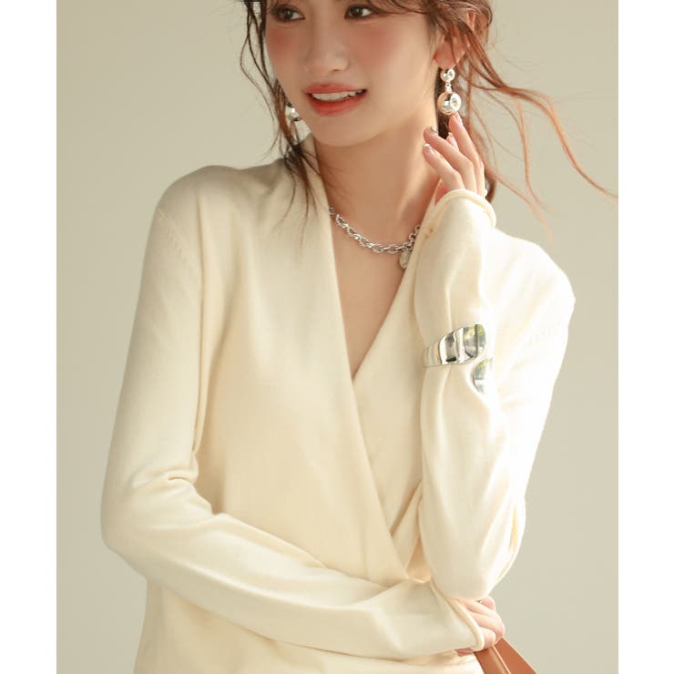 授乳もオフィスも両立カシュクールネックニットトップス[品番