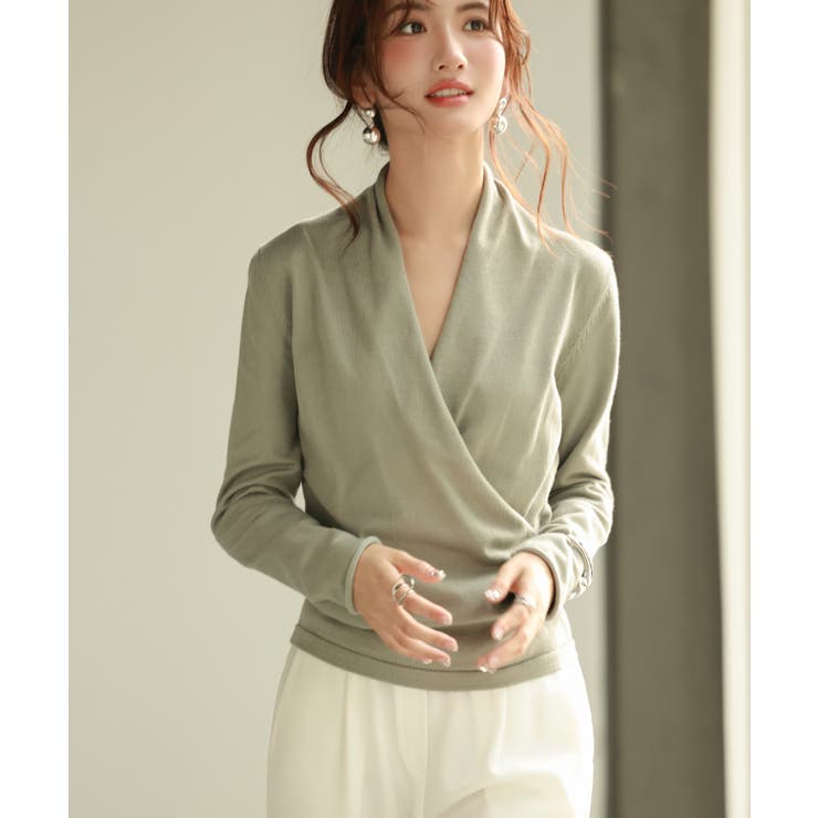 グリーン系その他 | 授乳もオフィスも両立カシュクールネックニットトップス | SAISON DE PAPILLON 