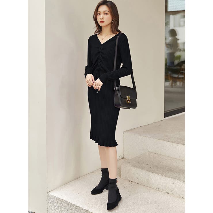 ニットセットアップ ニットトップス ニットスカート[品番：HITW0003242