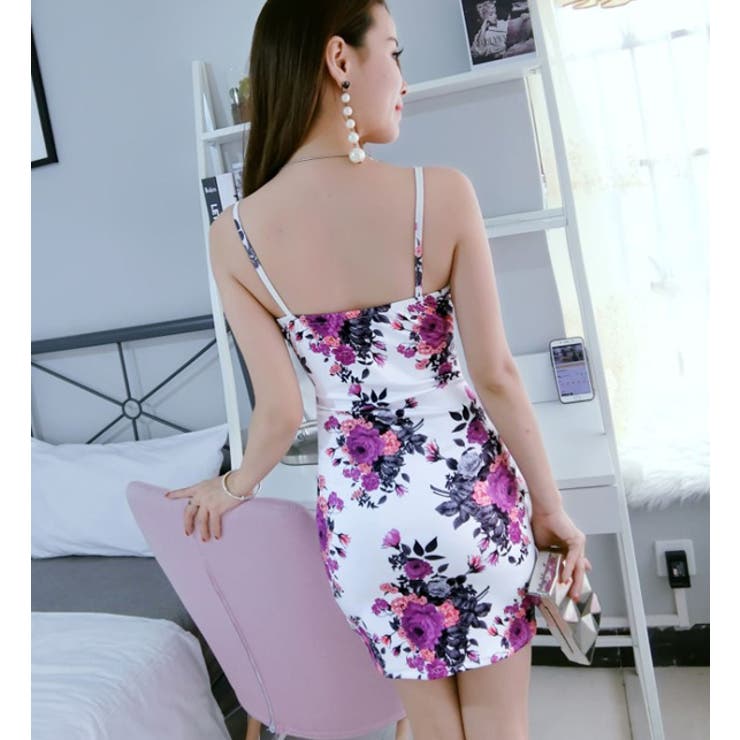 ボディコンミニワンピース キャバドレス カシュクール 花柄