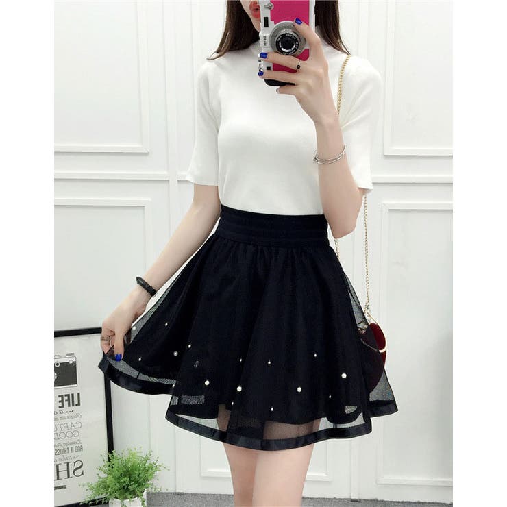 チュールスカート ギャザーミニスカート 裏地パンツタイプ[品番  