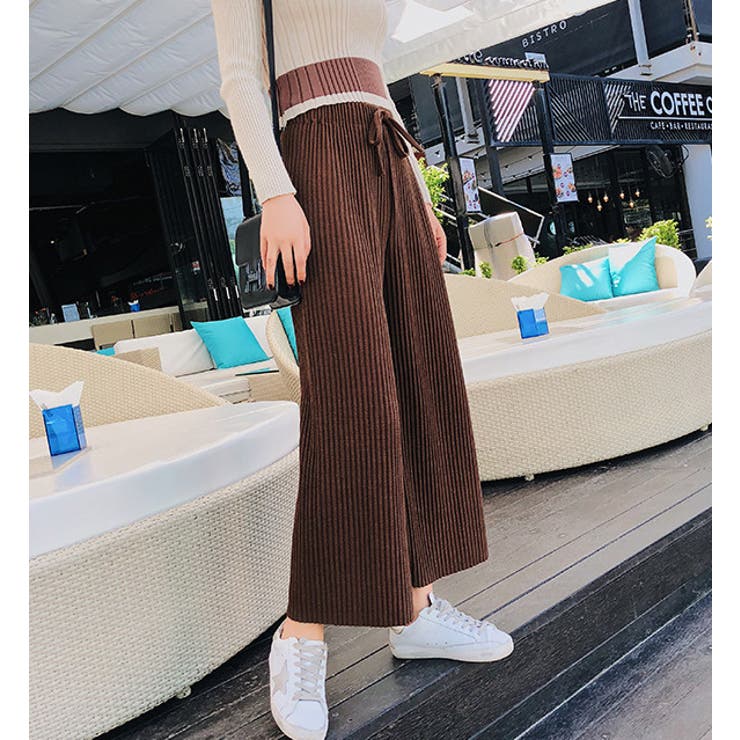 アパルトモン◆レギンスニットパンツ　ブラウン　ウール　スリット　毛 リアルスタイル REAL STYLE リブパンツ フレアパンツ レギンス