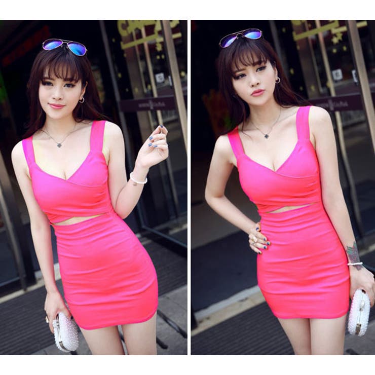 ピンク | オープンウェスト カシュクール ボディコン | 3uers