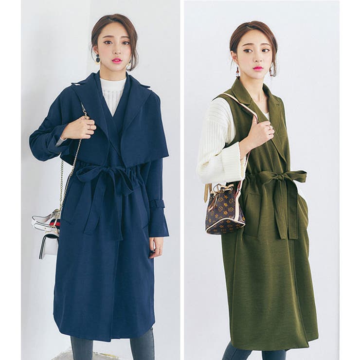 2WAYトレンチコート ショート丈袖付きケープとノースリーブ