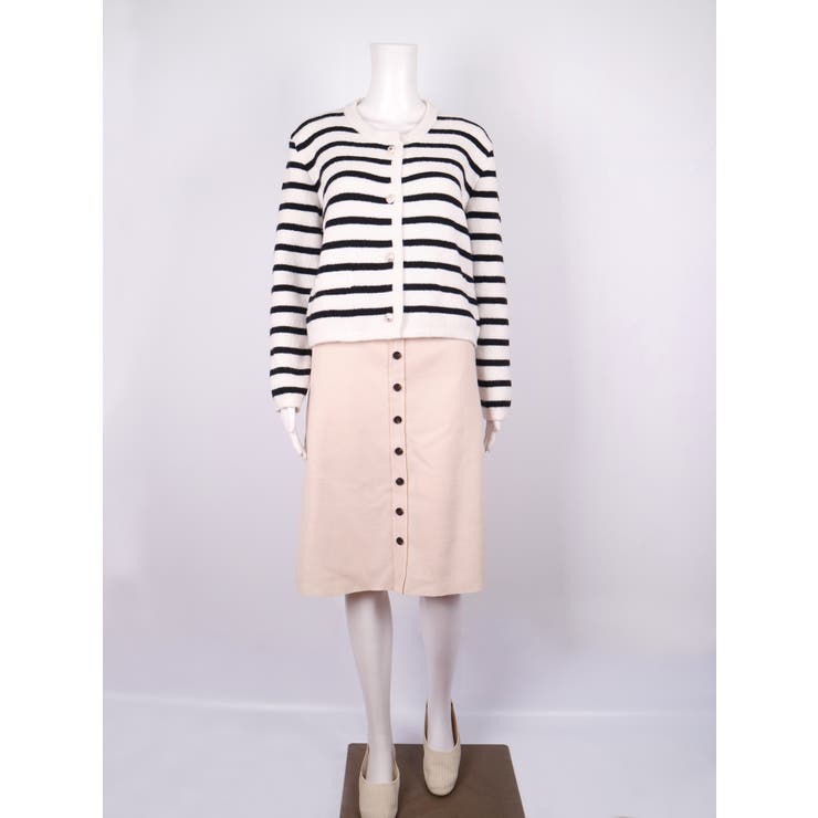 新品　LEILIAN ボーダーカーディガン　金釦　9号　手洗い可能　日本製 ELFRANK カーディガン ボーダーニットカーディガン レディース