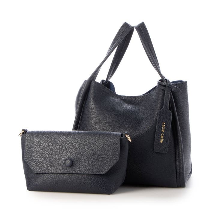 ネイビー | カシュカシュ  / ミニショルダー付きソフトレザー調ミニトートバッグ | UNBILLION