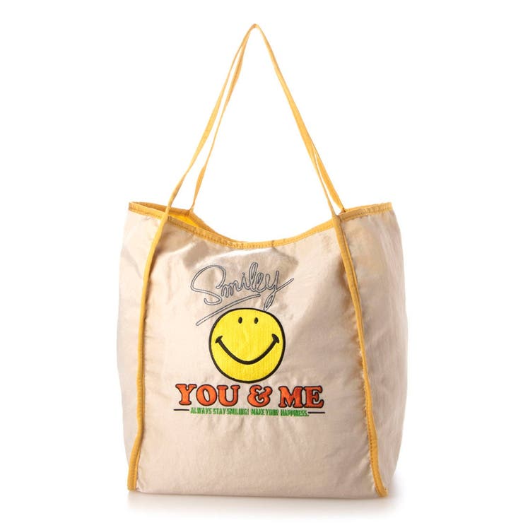 ライトベージュ | カシュカシュ cachecache / スマイル柄刺繍トートバッグ | UNBILLION