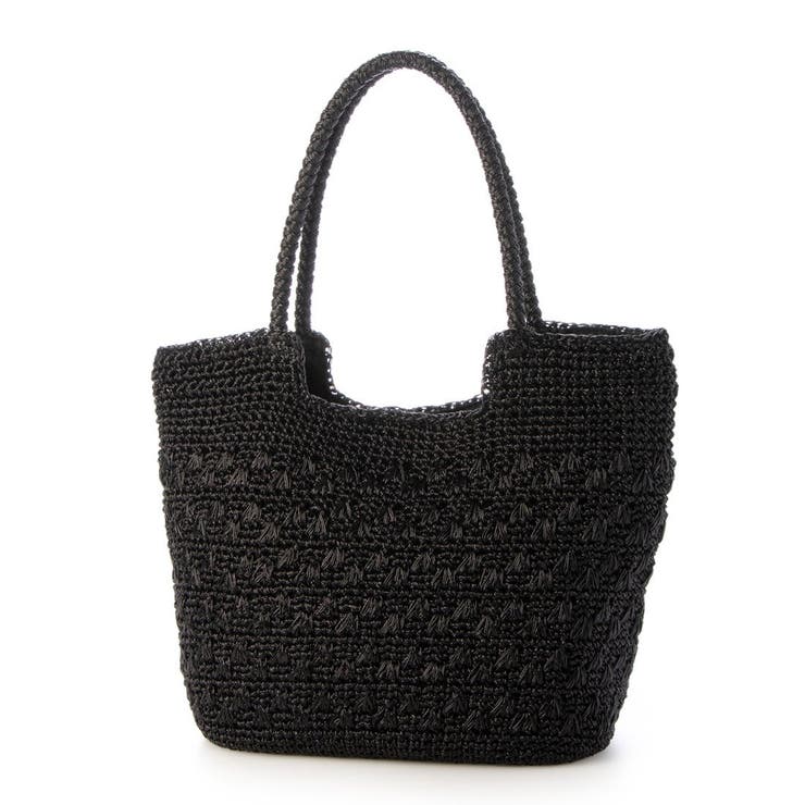 ブラック | カシュカシュ cachecache / メタリックコード柄編みトートバッグ | UNBILLION