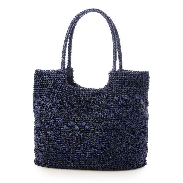 ネイビー | カシュカシュ cachecache / メタリックコード柄編みトートバッグ | UNBILLION