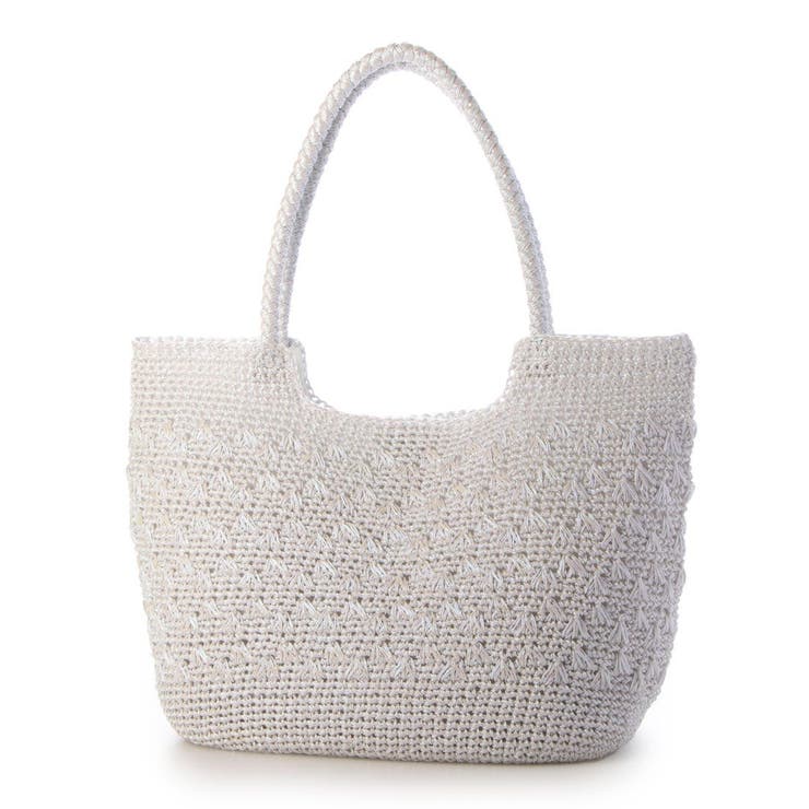 ホワイト | カシュカシュ cachecache / メタリックコード柄編みトートバッグ | UNBILLION