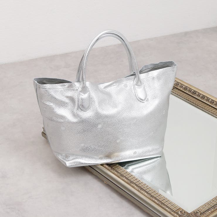 ライトシルバー | perche ペルケ / 牛革ドット刺繍トートバッグ | UNBILLION