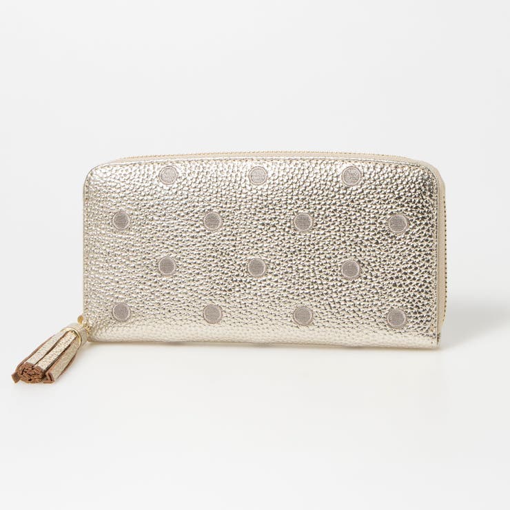 ゴールド | ペルケ perche / 牛革ドット刺繍ラウンド長財布 | UNBILLION