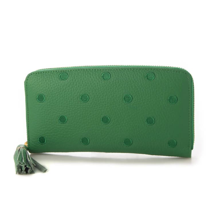 グリーン | ペルケ perche / 牛革ドット刺繍ラウンド長財布 | UNBILLION