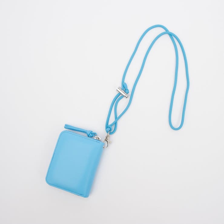 サックスブルー | ペルケ perche / 蛍光レザーストラップ付き・ジャバラカードウォレット | UNBILLION
