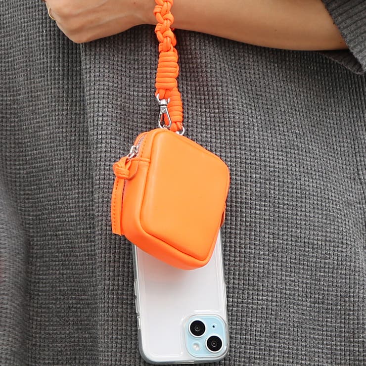 オレンジ | ペルケ perche / 蛍光レザーストラップ付き・チャームポーチショルダー | UNBILLION