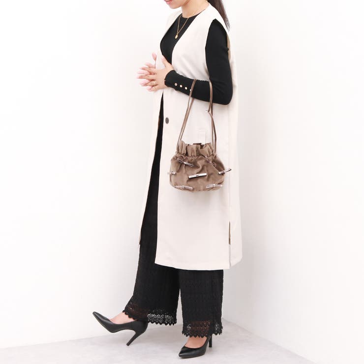カシュカシュ cachecache / メタリックリボンベロア巾着バッグ カシュカシュ cachecache / メタリックリボンベロア巾着バッグ