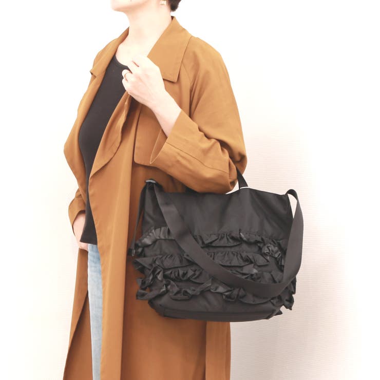 ブラック | カシュカシュ cachecache / ナイロンフリル2wayトートバッグ | UNBILLION