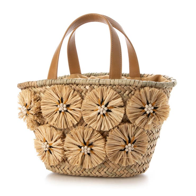 ベージュ | カシュカシュ cachecache / ラフィアフラワー付カゴバッグ | UNBILLION