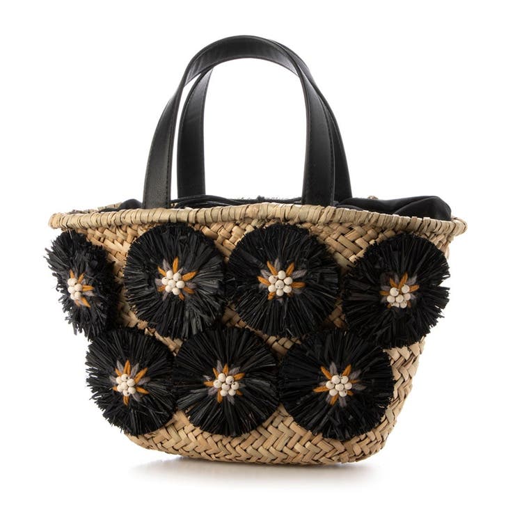 ブラック | カシュカシュ cachecache / ラフィアフラワー付カゴバッグ | UNBILLION