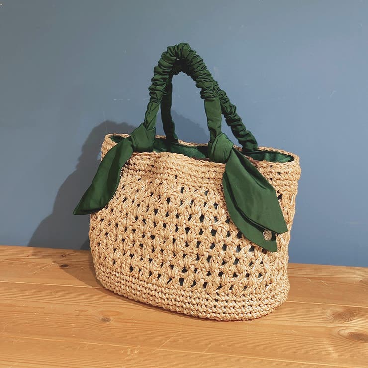 グリーン | カシュカシュ cachecache / 下がりリボン柄編みトート | UNBILLION